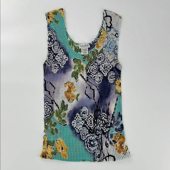 Nicola Colorful Floral Sleeveless stretchy summer breezy bold Top size small - Picture 1 of 6